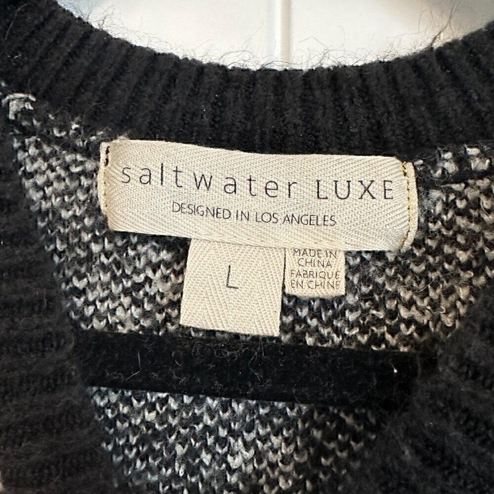 Saltwater LUXE cozy nubby warm crew neck polka dot black sweater women's large - Picture 2 of 8